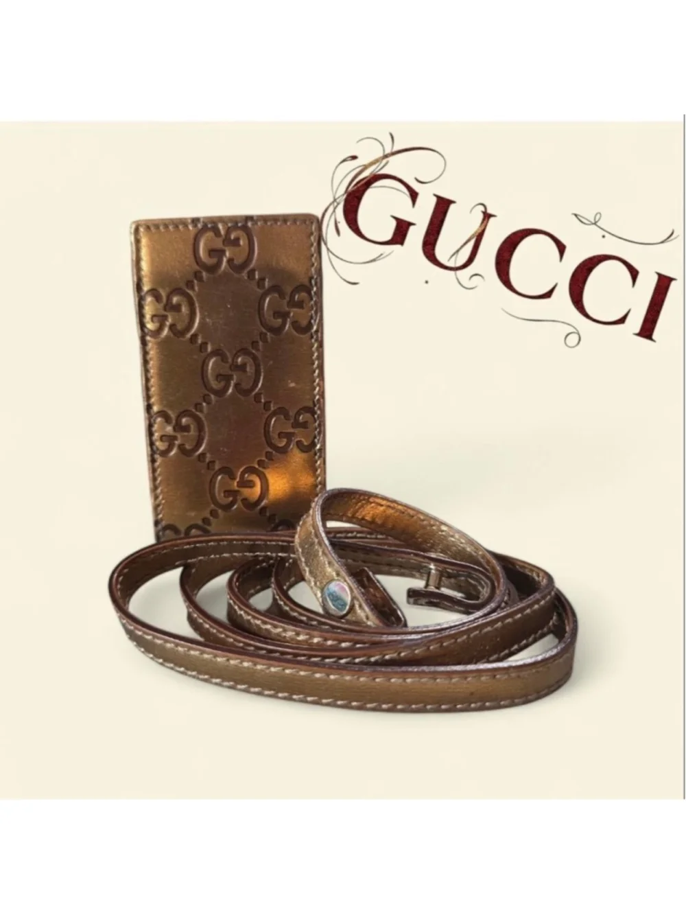 Gucci Guccissima Gold Leather Ipod Lanyard Or Belt Holder Good Condition